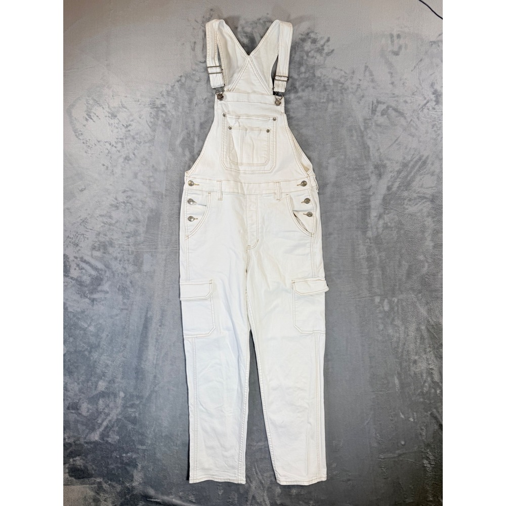 American Eagle 90s Boyfriend Denim Overalls Women's Size S White Stretch‎